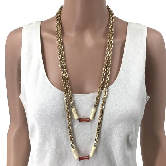 Vintage Sarah Coventry Necklaces Gold Tone Cream Brown - Picture 1 of 2